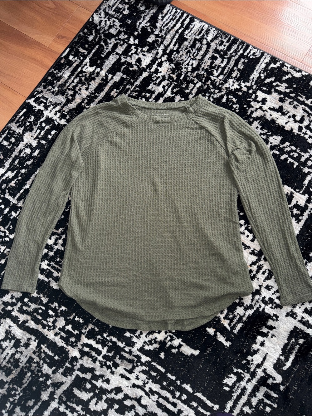 American Eagle Outfitters Olive Waffle Long Sleeve Tee